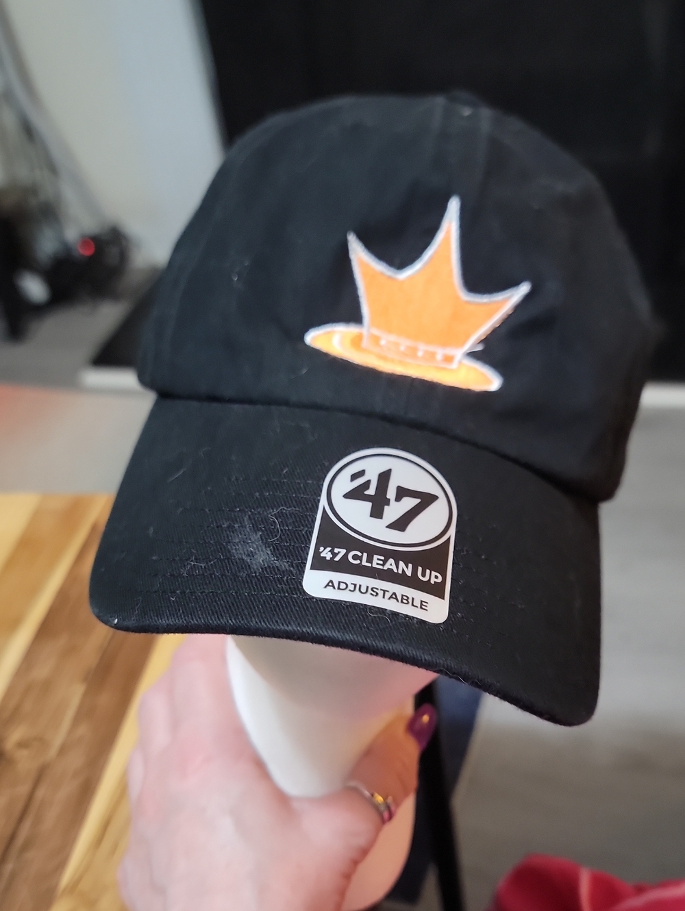 47 Clean Up Adjustable Black Cap with Orange Crown Patch